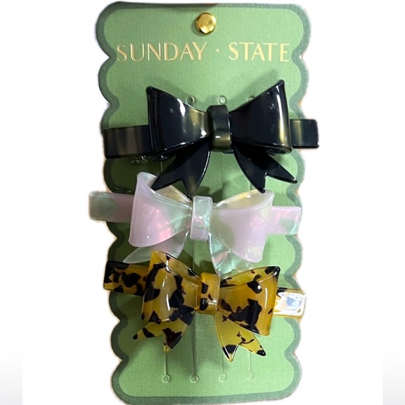 NWT ⚜️🖤⚜️ Sunday State Gorgeous Bows Hair Claw Clips Set of 3 - Picture 1 of 4